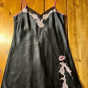 Betsey Johnson Black Chemise with Pink Lace Accents